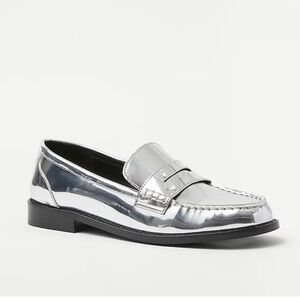 Ann Taylor Silver Metallic Classic Penny Loafers - Size 7